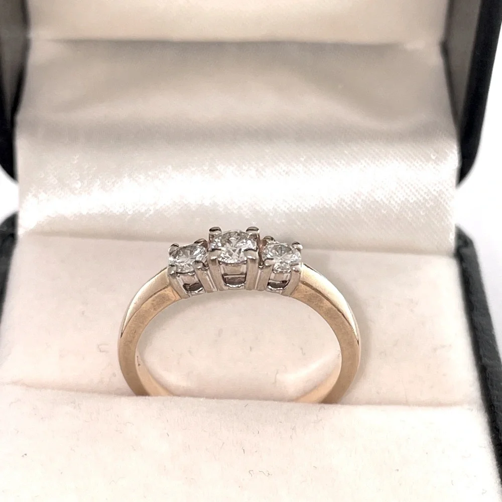 Solid Stamped 14K Yellow & White Gold 1/2CTW Natural Diamond Band Ring 3 Three